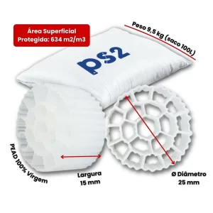 Biomídia biológica K3 MBBR PS2 BN 25x15mm - 100 Litros – Alta Eficiência